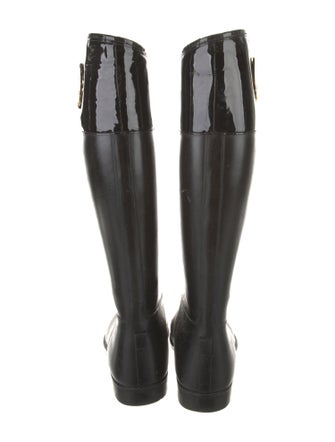 Tory Burch Rubber Leather Trim Embellishment Rain Boots