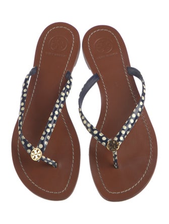 Tory Burch Leather Polka Dot Print Flip Flops