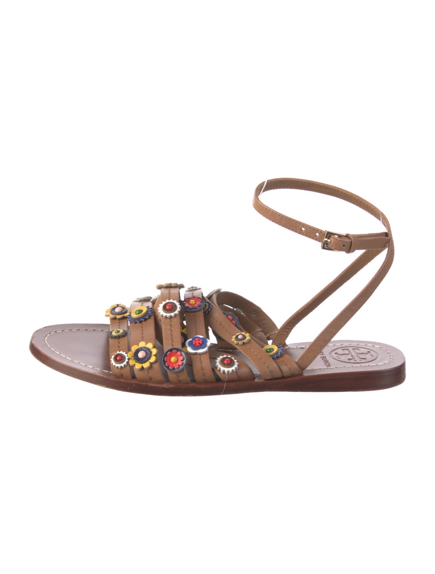Tory Burch Leather Floral Print Sandals