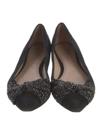 Tory Burch Suede Crystal Embellishments Ballet Flats