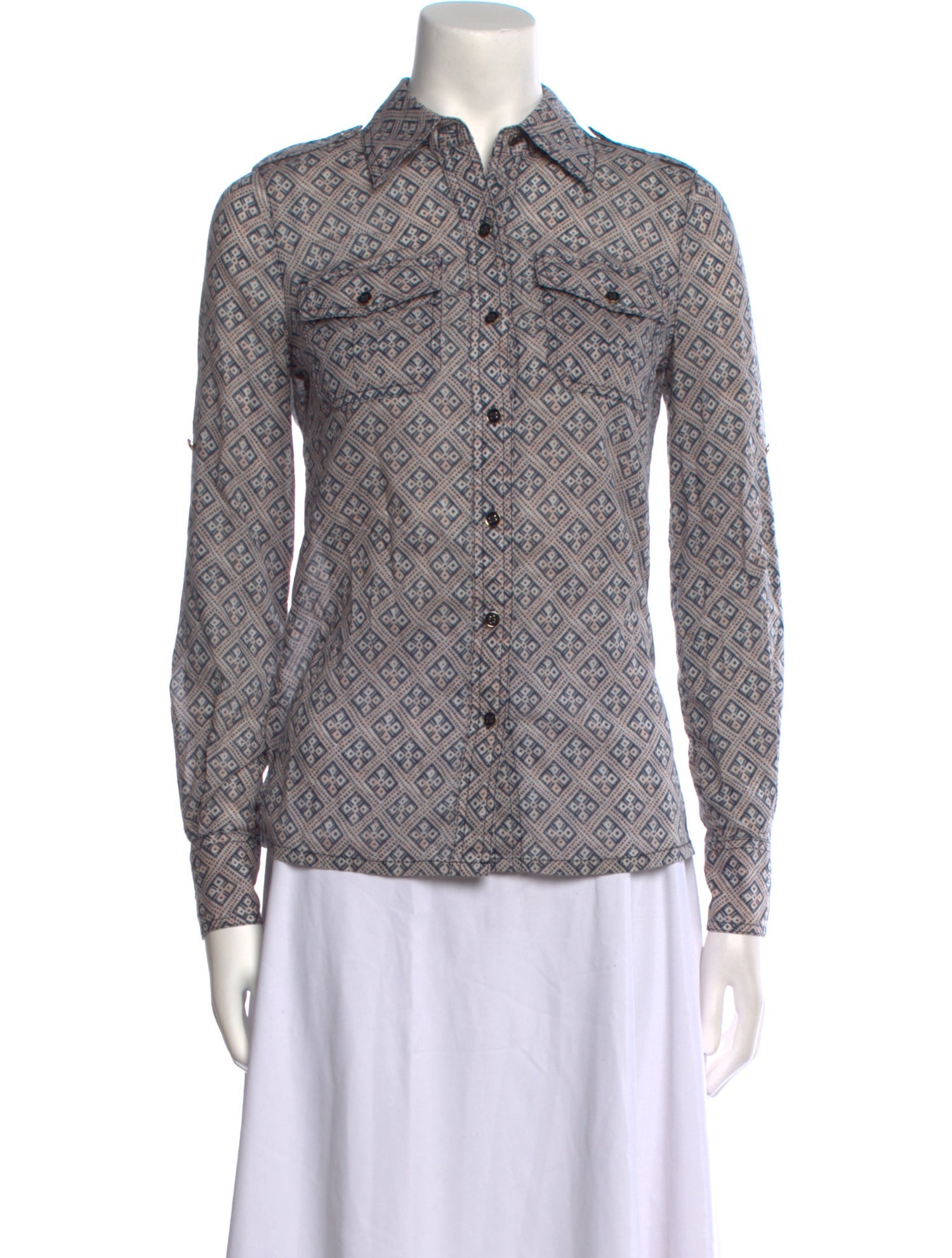 Tory Burch Printed Long Sleeve Button-Up Top