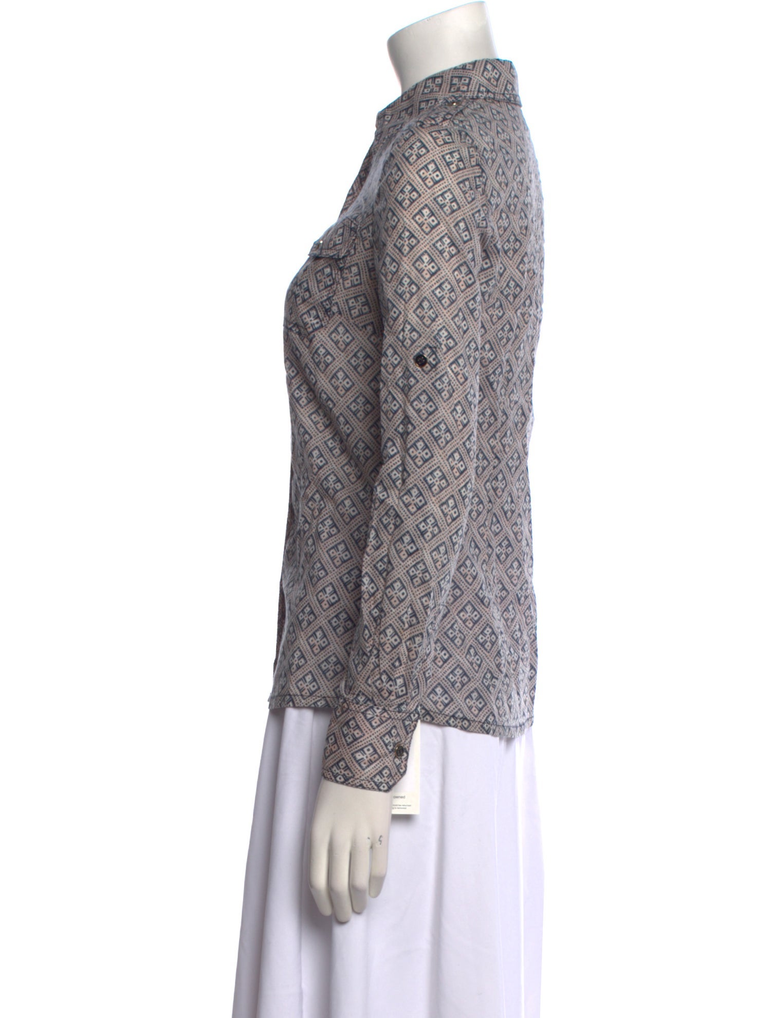 Tory Burch Printed Long Sleeve Button-Up Top