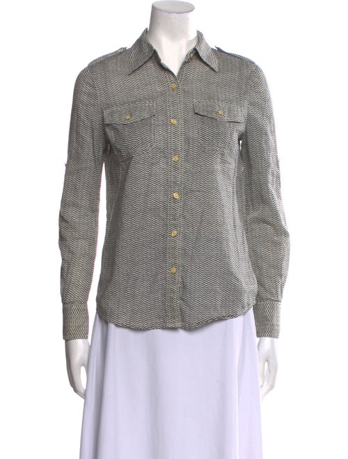 Tory Burch Striped Long Sleeve Button-Up Top
