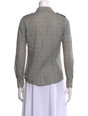 Tory Burch Striped Long Sleeve Button-Up Top