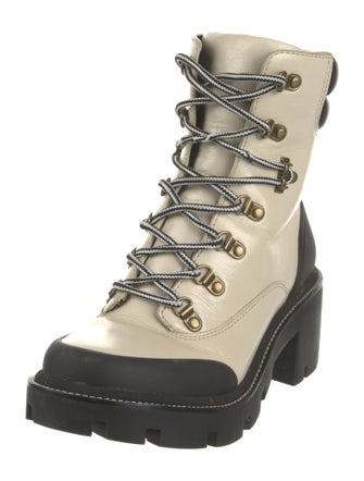 Tory Burch Leather Embroidered Accent Combat Boots