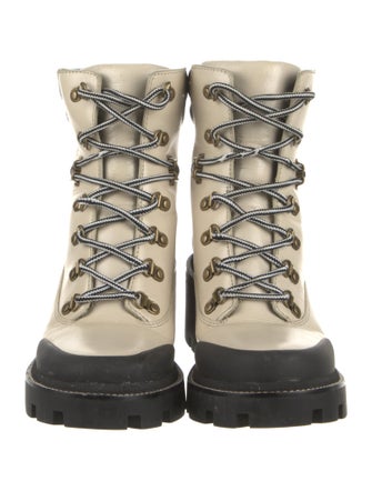 Tory Burch Leather Embroidered Accent Combat Boots