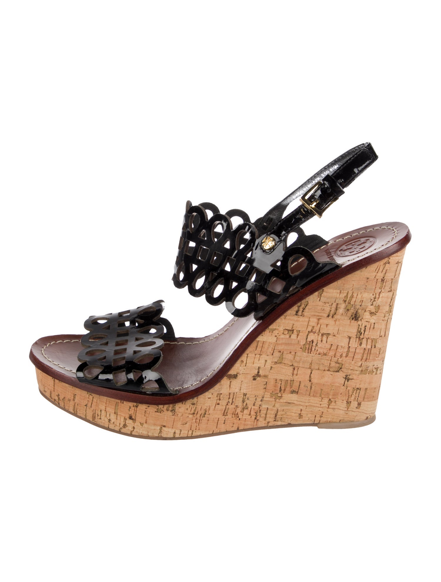 Tory Burch Patent Leather Patterned Slingback Sandals