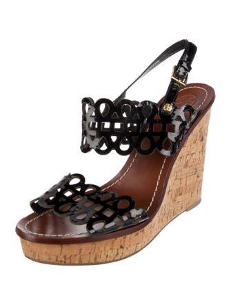 Tory Burch Patent Leather Patterned Slingback Sandals