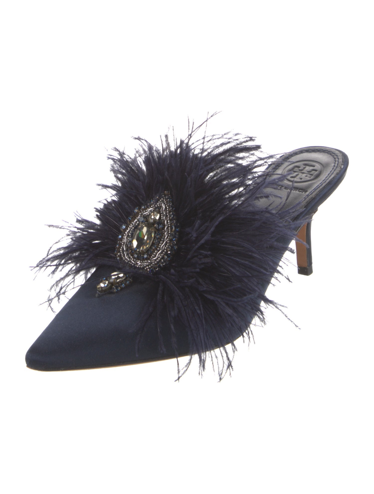 Tory Burch Satin Crystal Embellishments Mules