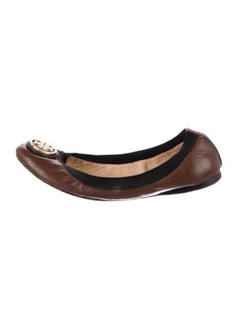 Tory Burch Leather Ruffle Embellishment Ballet Flats