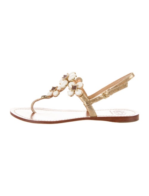 Tory Burch Leather Studded Accents T-Strap Sandals