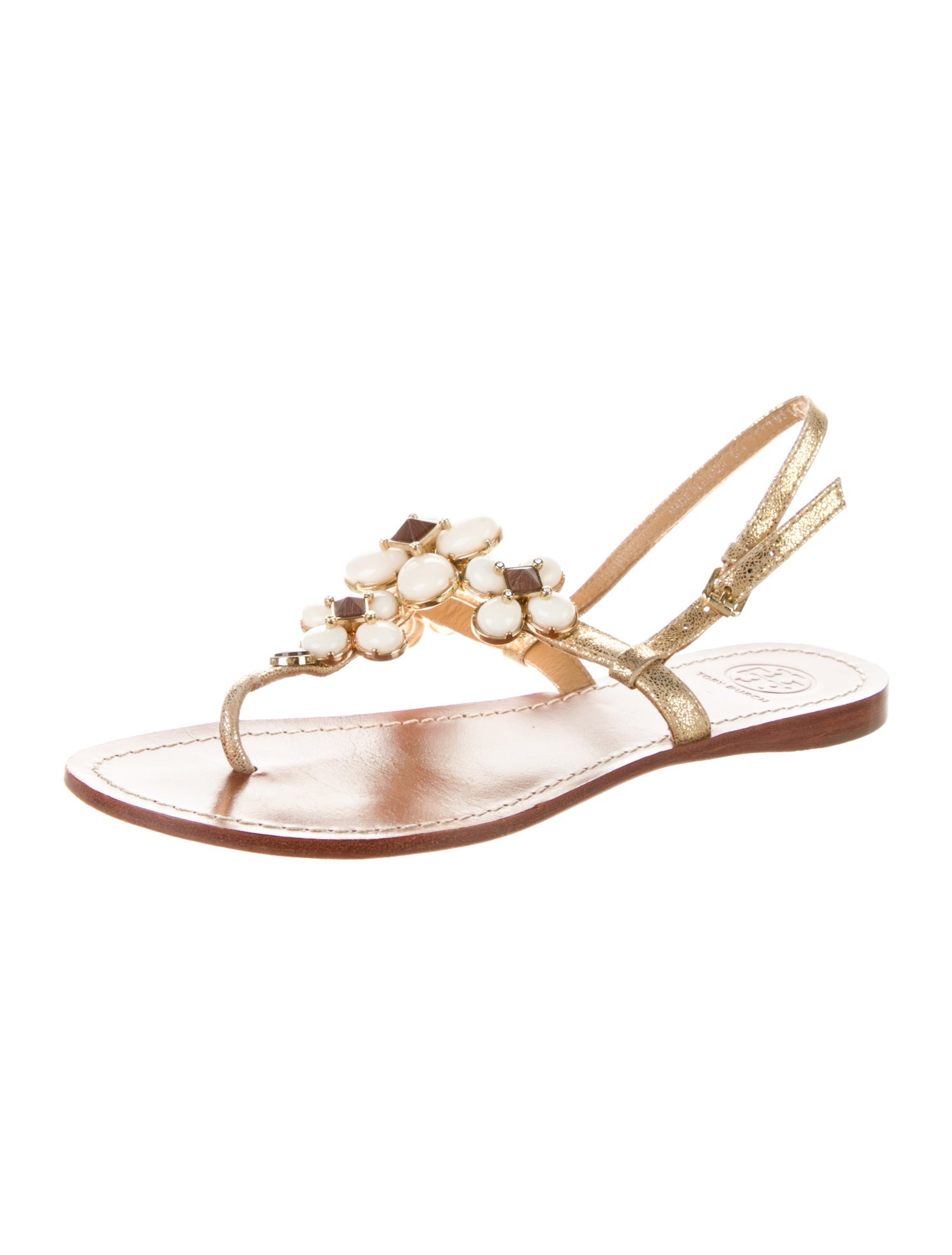 Tory Burch Leather Studded Accents T-Strap Sandals