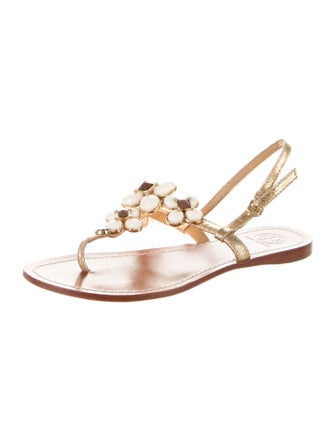 Tory Burch Leather Studded Accents T-Strap Sandals