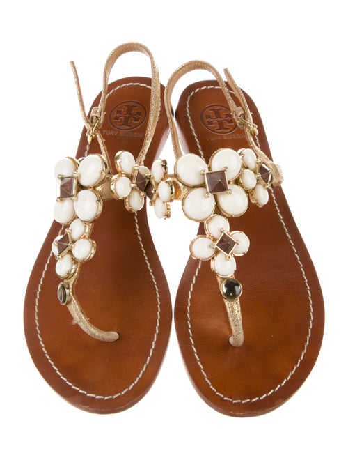 Tory Burch Leather Studded Accents T-Strap Sandals