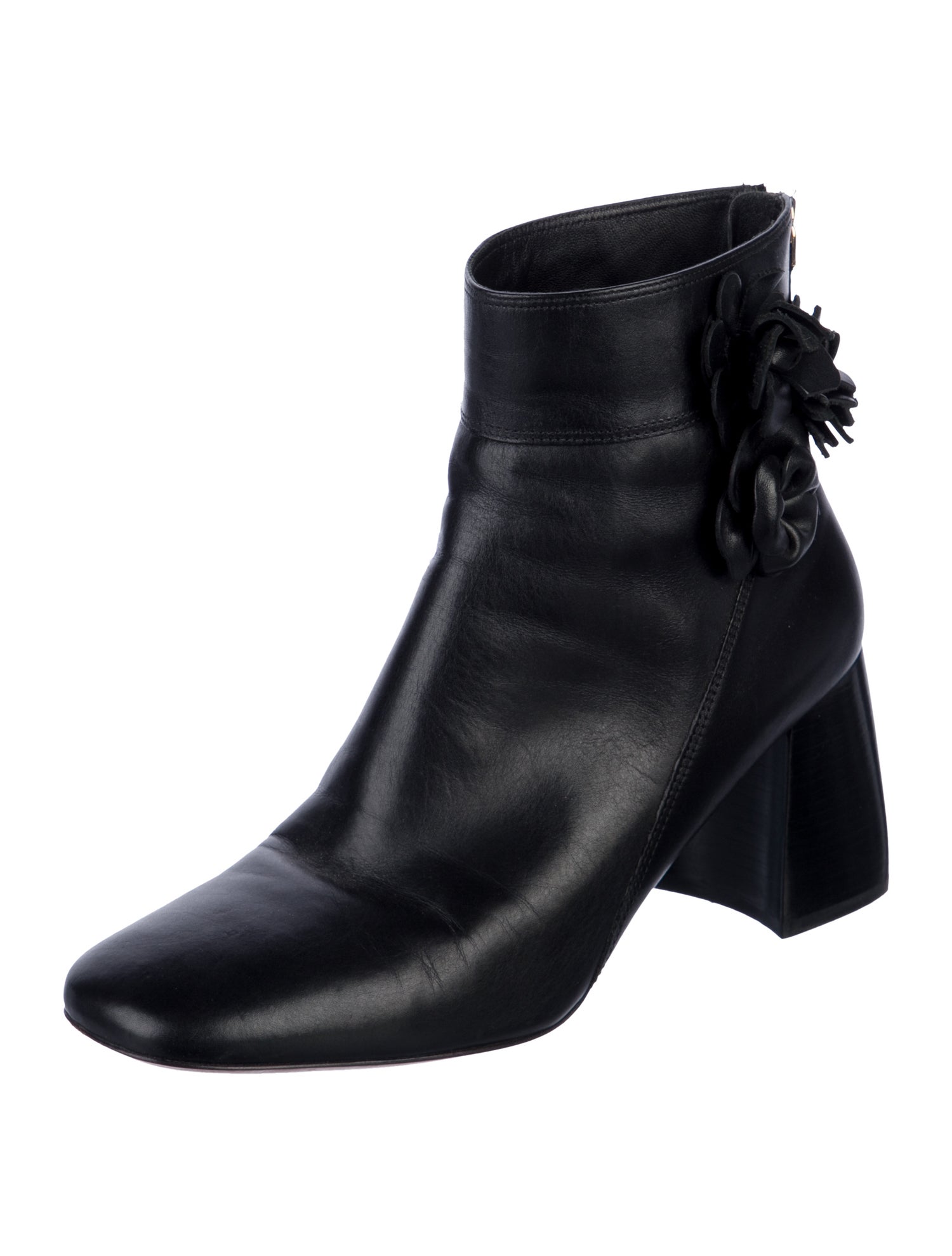 Tory Burch Leather Ruffle Embellishment Boots
