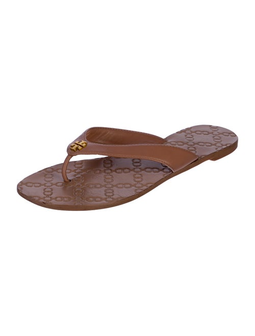 Tory Burch Leather Embroidered Accent Flip Flops