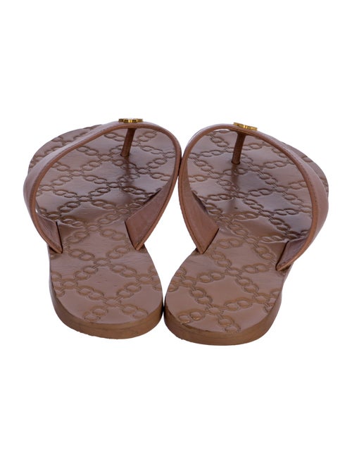 Tory Burch Leather Embroidered Accent Flip Flops
