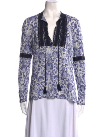 Tory Burch Printed Tie Neck Blouse