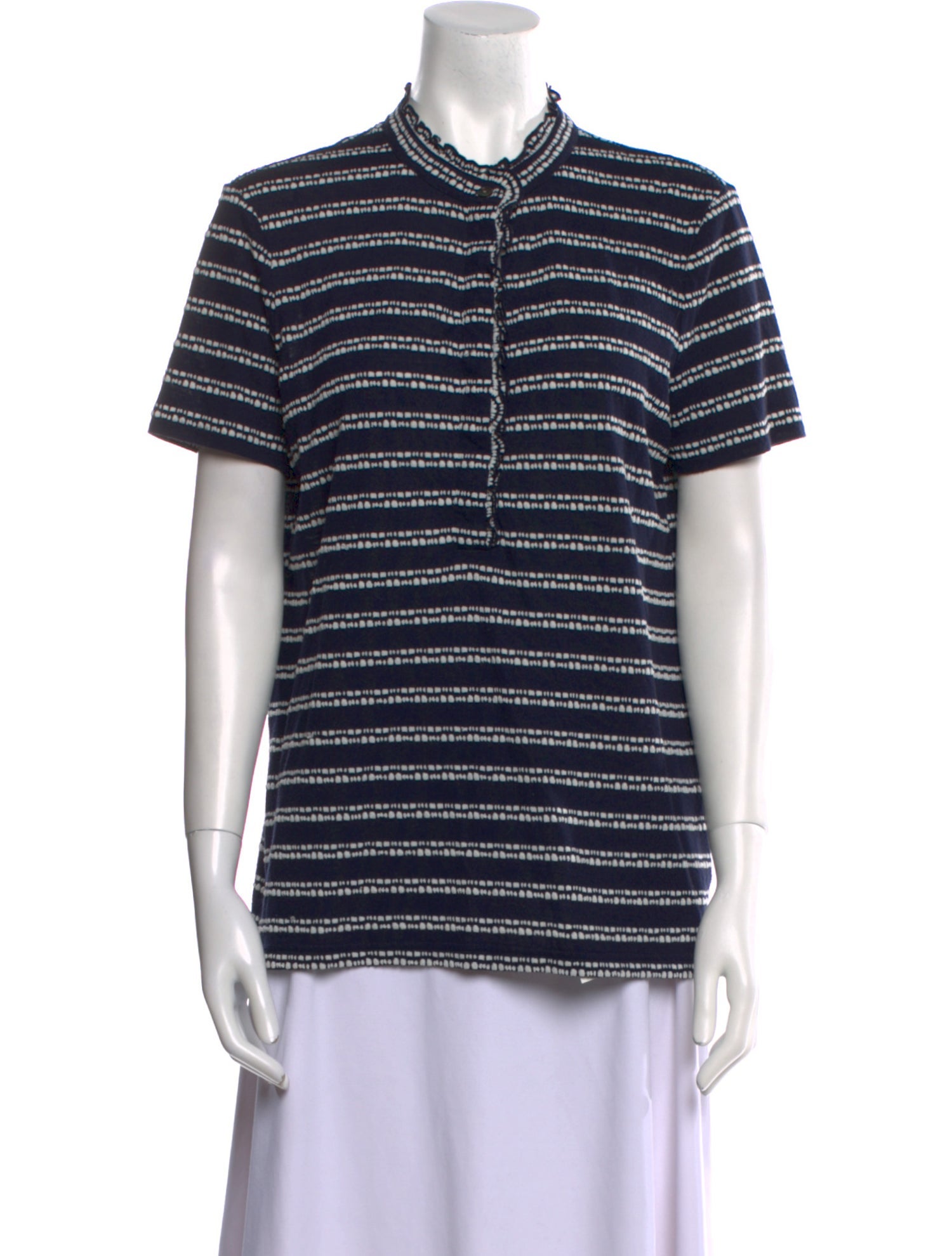 Tory Burch Striped Mock Neck Polo