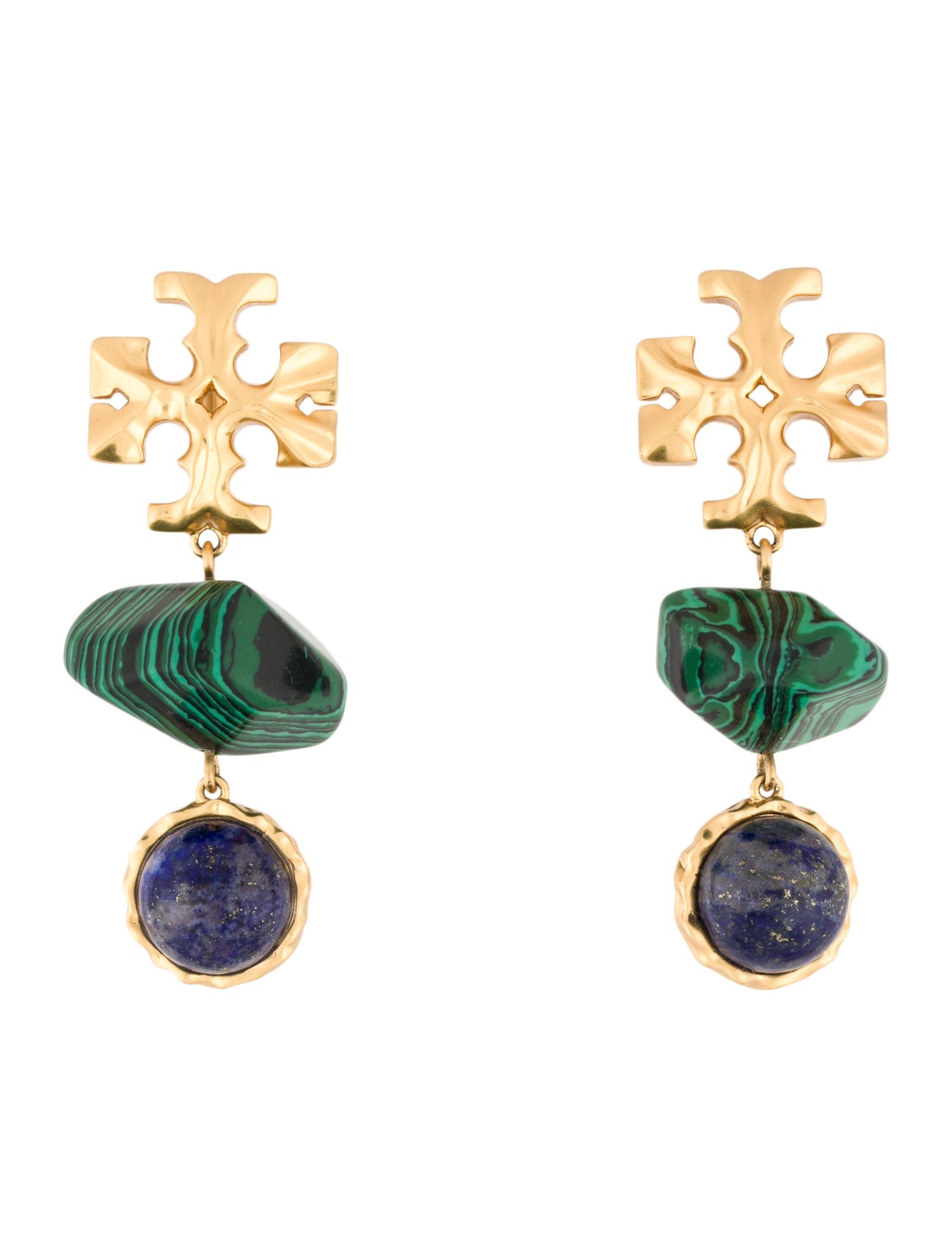 Tory Burch Stone Semi-Precious Double Drop Clip-On Earrings