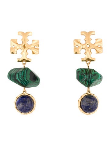 Tory Burch Clip-On Stone Semi-Precious Double Drop Earrings