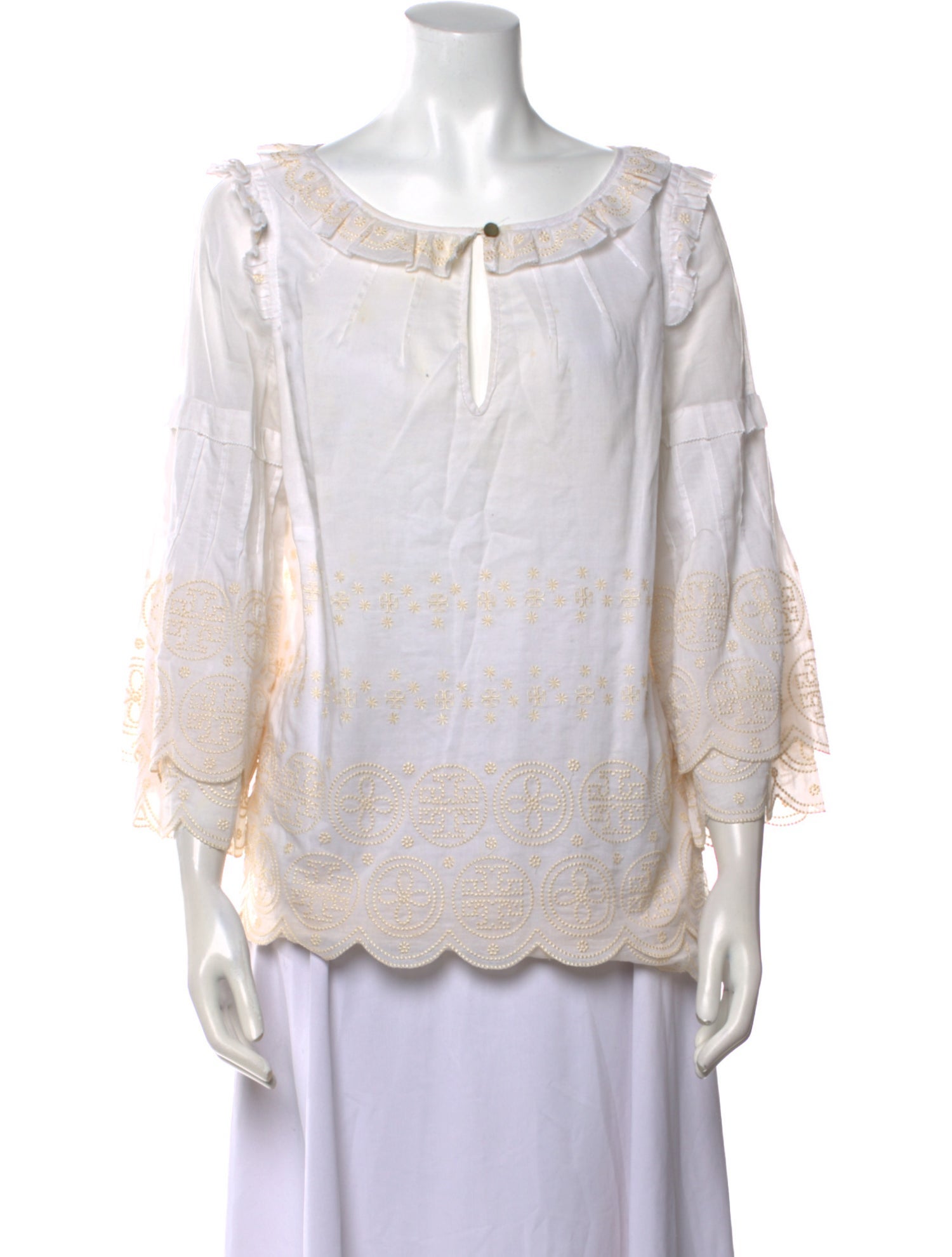 Tory Burch Patterned Bateau Neckline Blouse