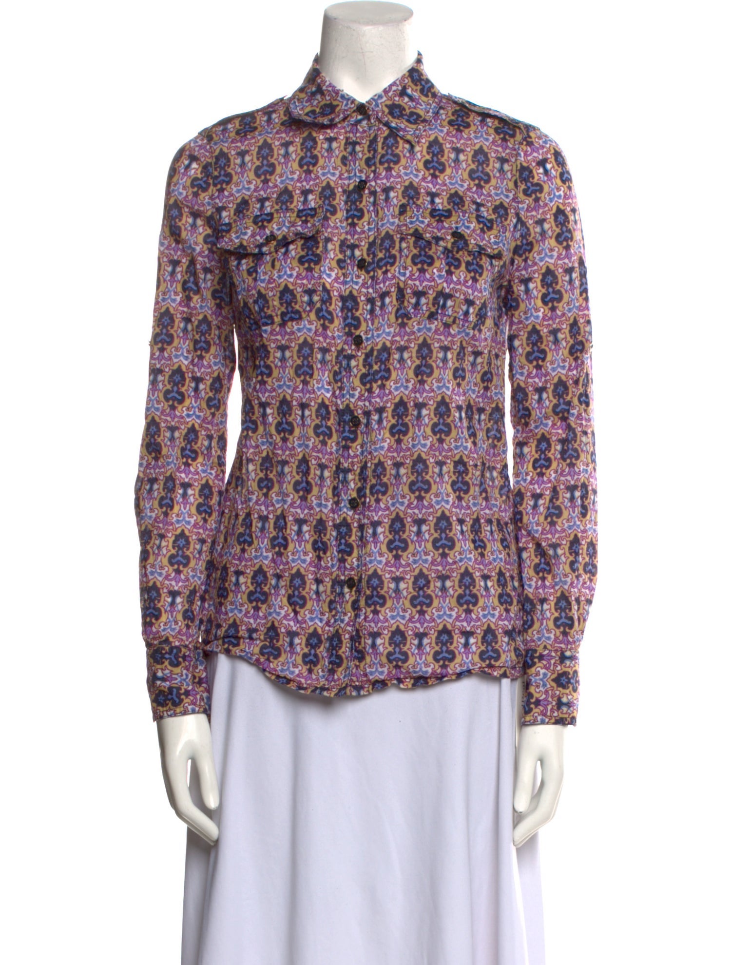 Tory Burch Printed Long Sleeve Button-Up Top