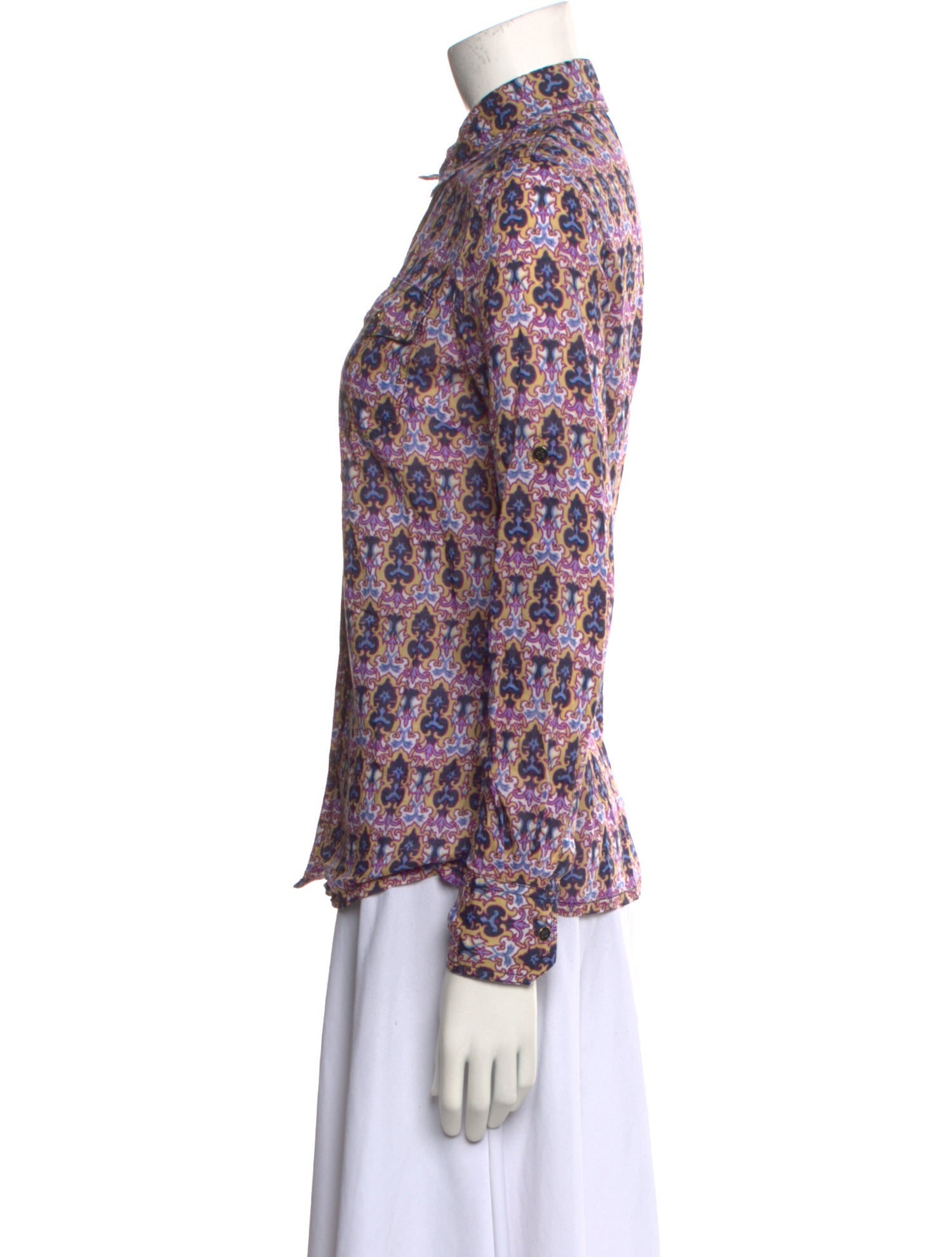 Tory Burch Printed Long Sleeve Button-Up Top