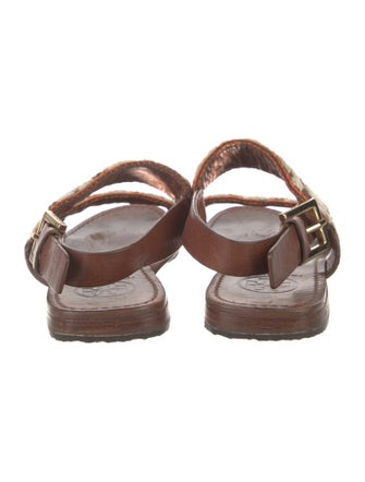 Tory Burch Patterned Leather Trim Embellishment Slingback Sandals