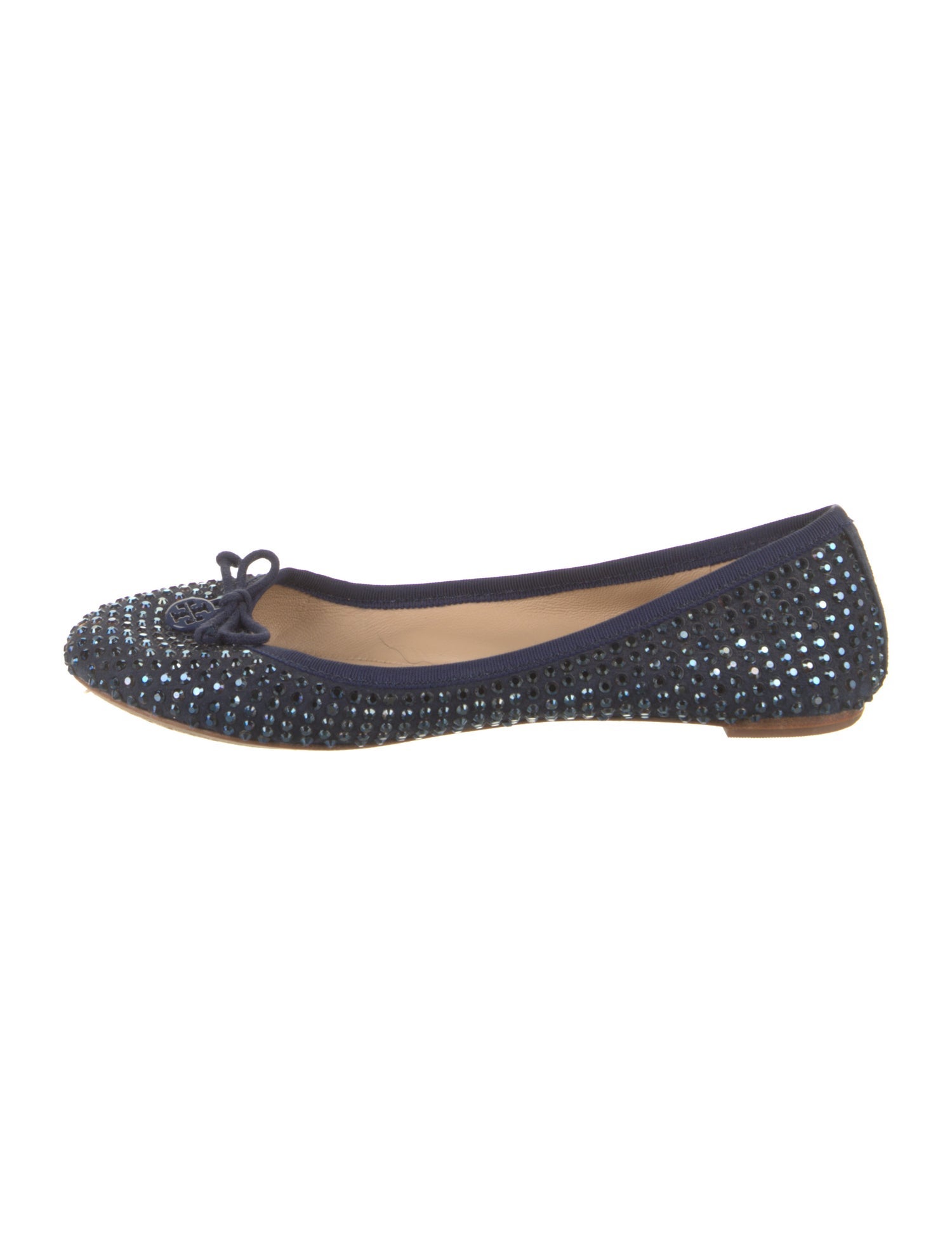 Tory Burch Suede Crystal Embellishments Ballet Flats