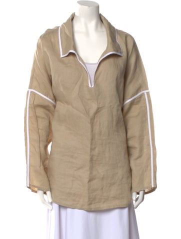Tory Burch Tops Linen Long Sleeve Polo M