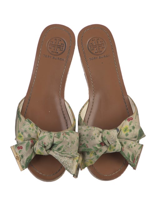 Tory Burch Leather Floral Print Slides