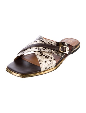 Tory Burch Leather Animal Print Slides