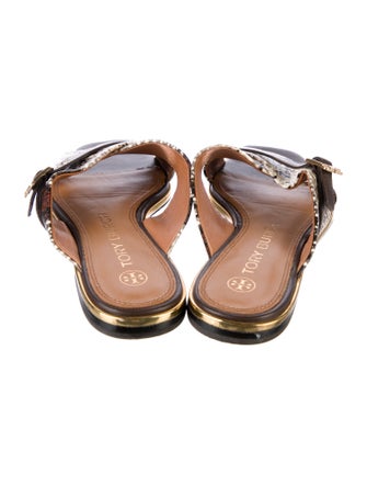 Tory Burch Leather Animal Print Slides