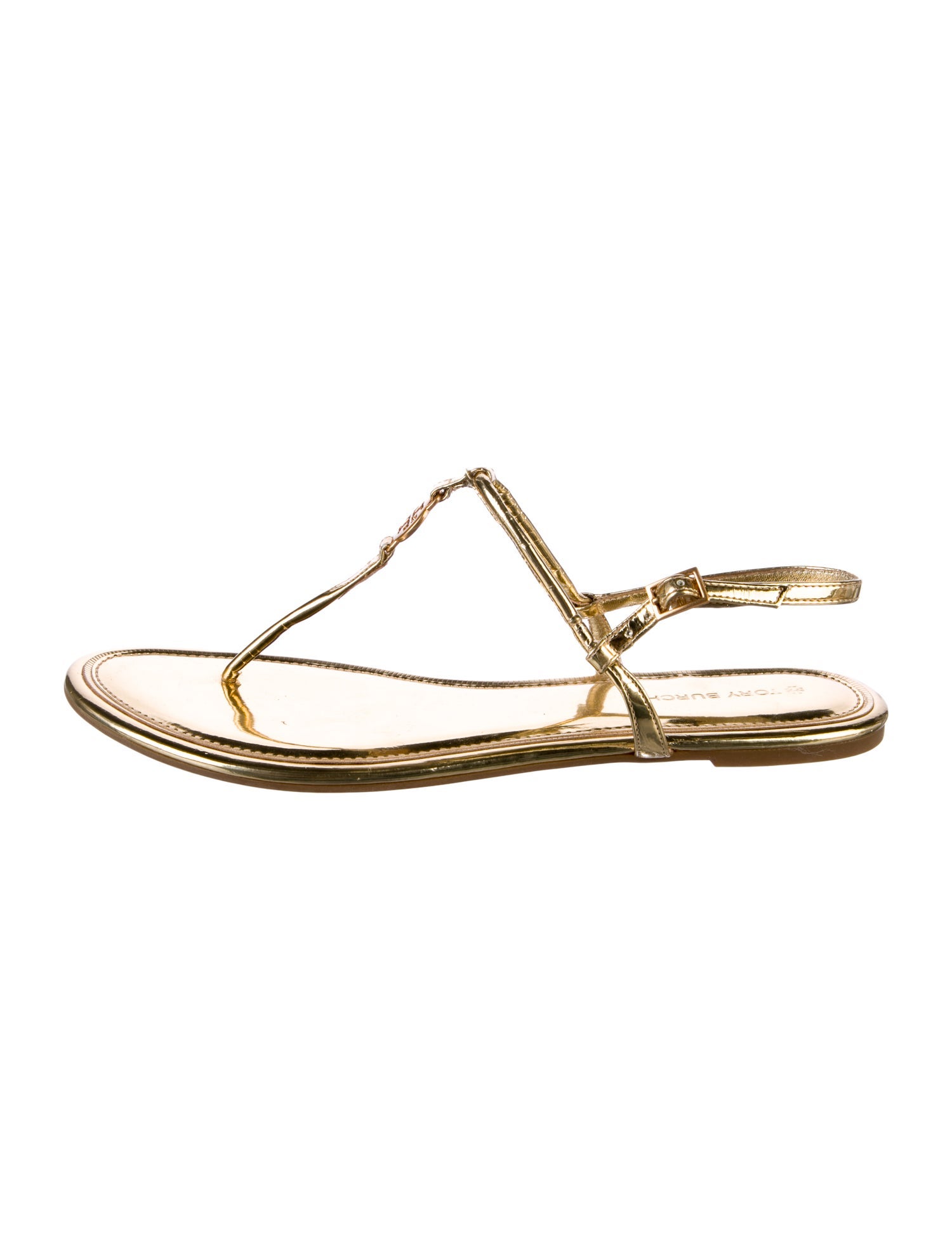 Tory Burch Patent Leather Printed T-Strap Sandals