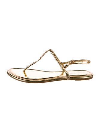 Tory Burch Patent Leather Printed T-Strap Sandals