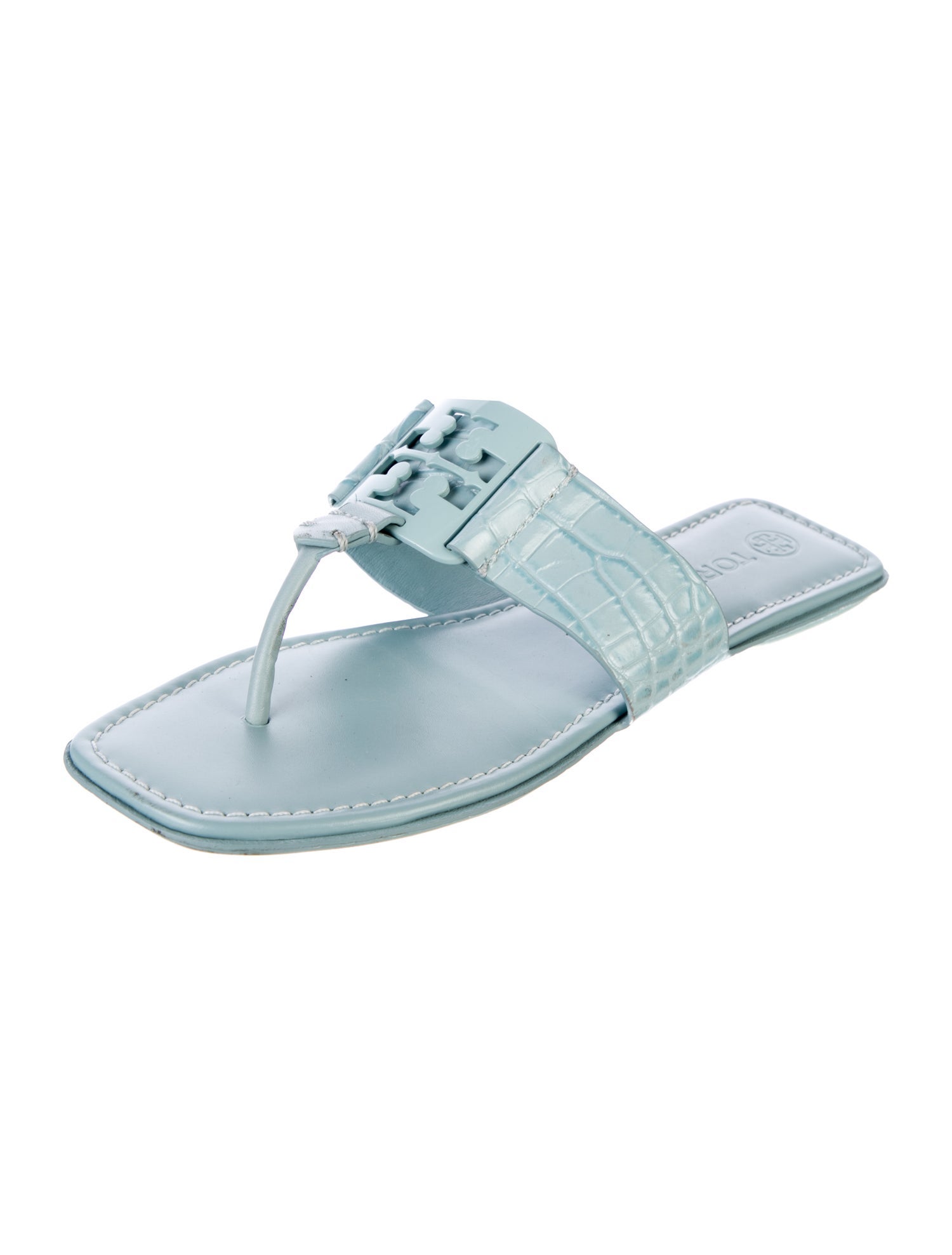 Tory Burch Embossed Leather Flip Flops