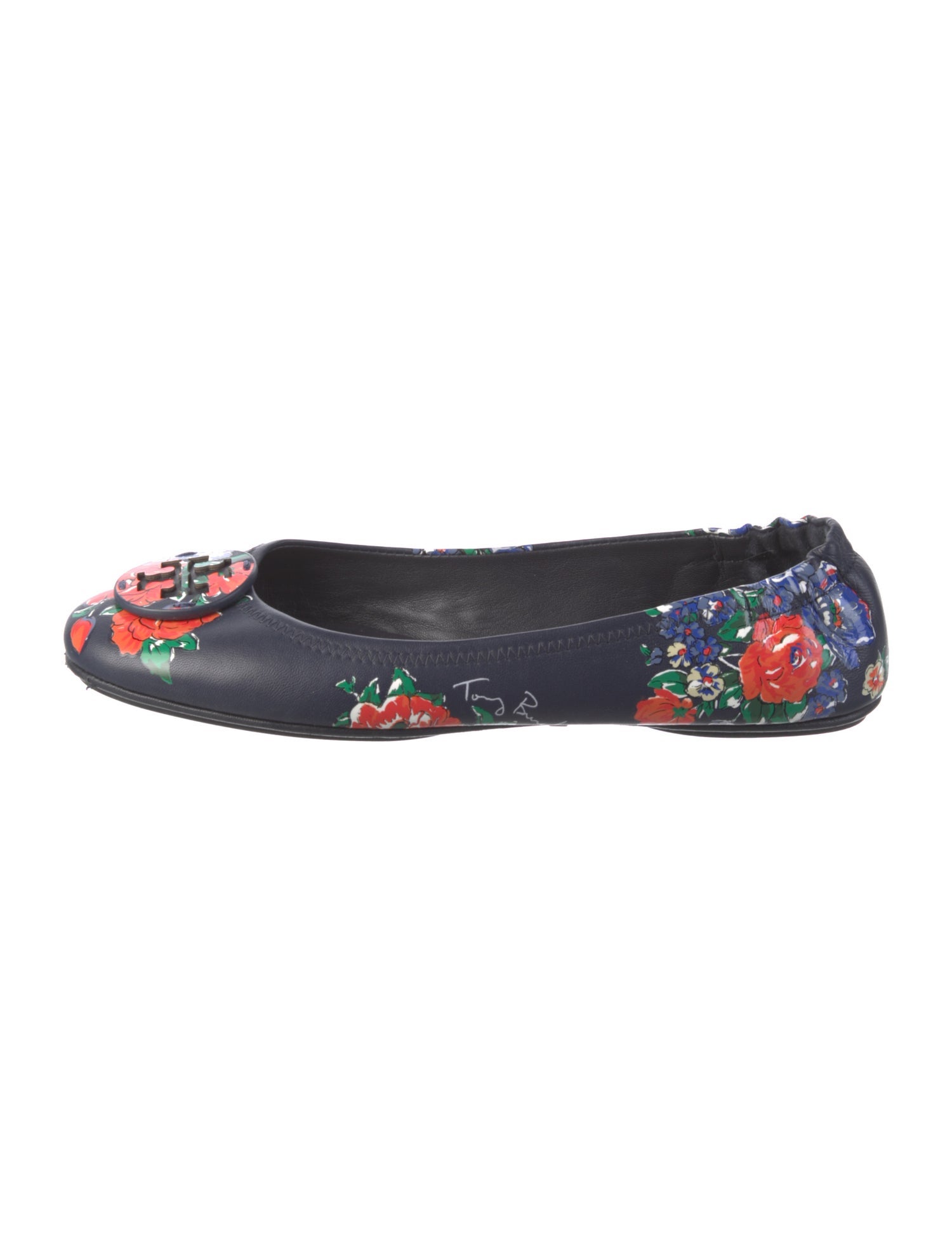Tory Burch Leather Floral Print Ballet Flats