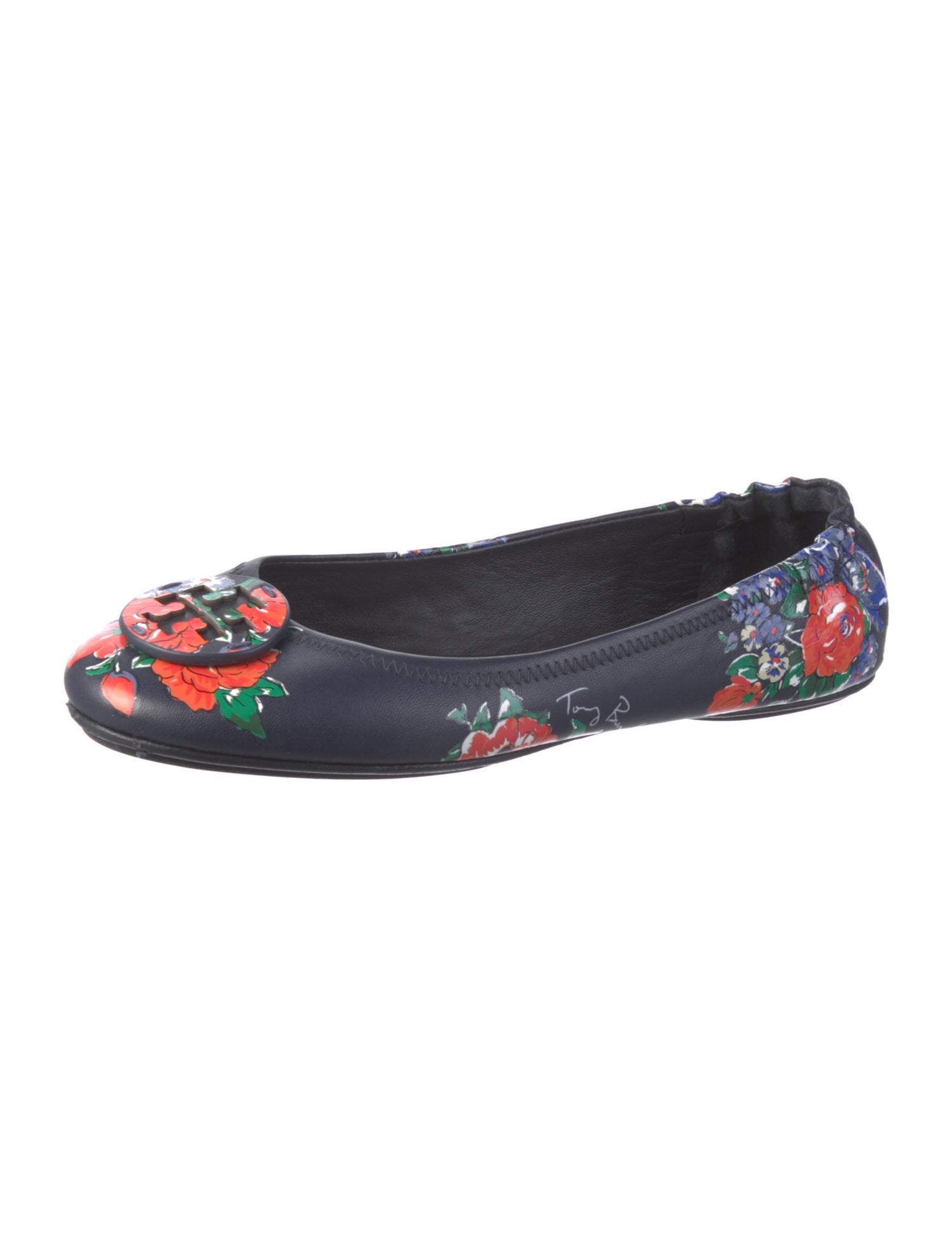 Tory Burch Leather Floral Print Ballet Flats