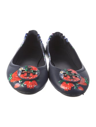 Tory Burch Leather Floral Print Ballet Flats