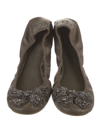 Tory Burch Leather Bow Accents Ballet Flats