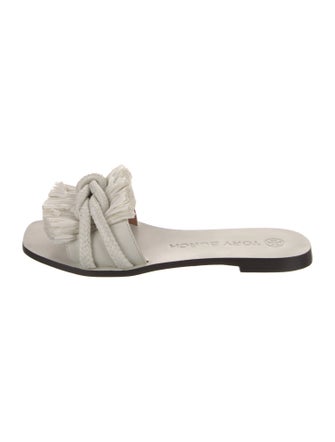 Tory Burch Leather Fringe Trim Accent Slides