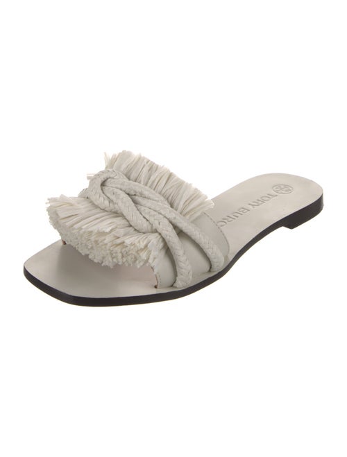 Tory Burch Leather Fringe Trim Accent Slides