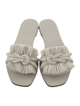 Tory Burch Leather Fringe Trim Accent Slides