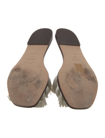 Tory Burch Leather Fringe Trim Accent Slides