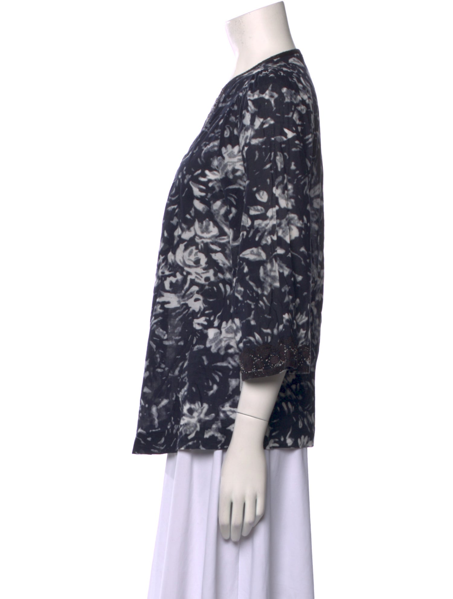 Tory Burch Floral Print Crew Neck Blouse