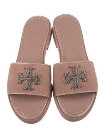 Tory Burch Suede Crystal Embellishments Slides