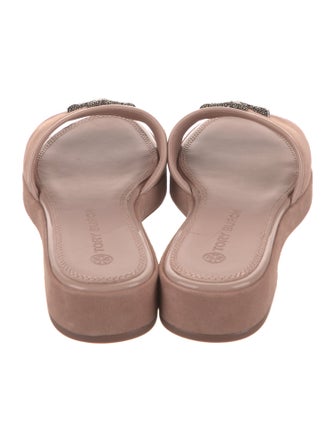 Tory Burch Suede Crystal Embellishments Slides
