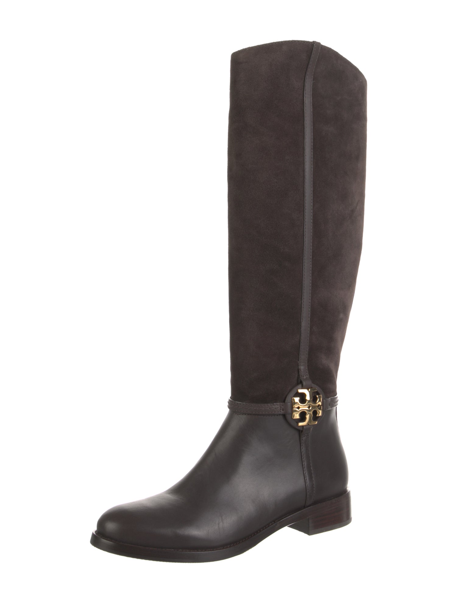 Tory Burch Suede Leather Trim Embellishment Riding Boots