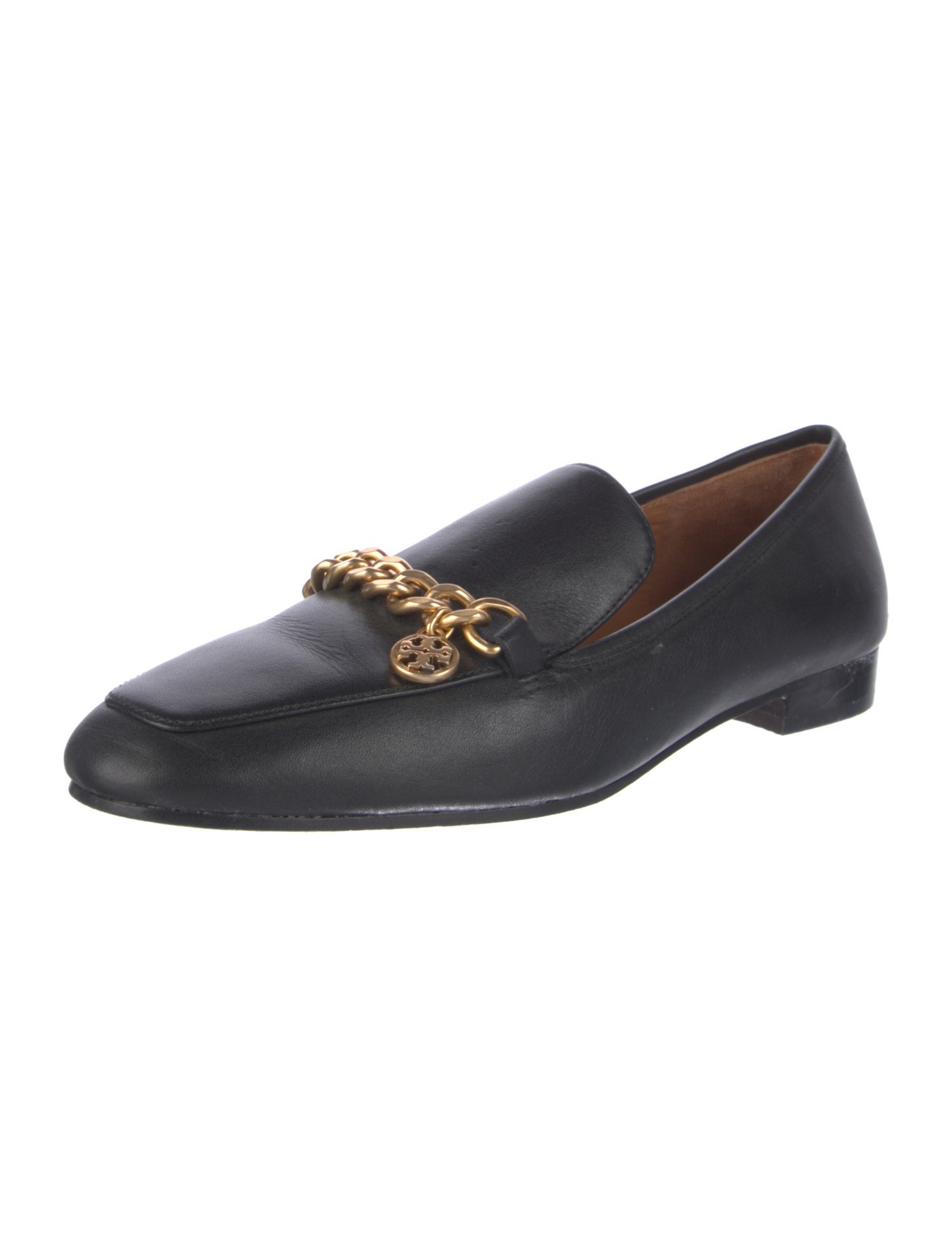 Tory Burch Leather Chain-Link Accents Loafers